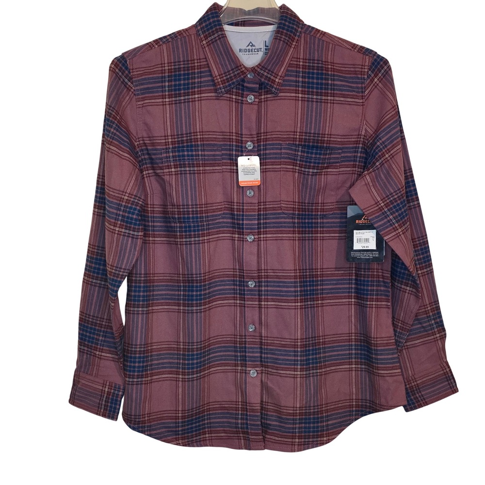 Ridgecut Women's Long Sleeve Flannel Shirt Plaid No Gap Fit Toughwear Size Large